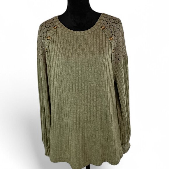 UNBRANDED Warm Winter Sweater Tunic 2X Olive Green Polyester Spandex Ribbed Cozy - Picture 1 of 4